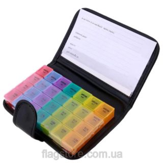 Mobile pill container for 7 days - 4 doses per day - in PU leather case