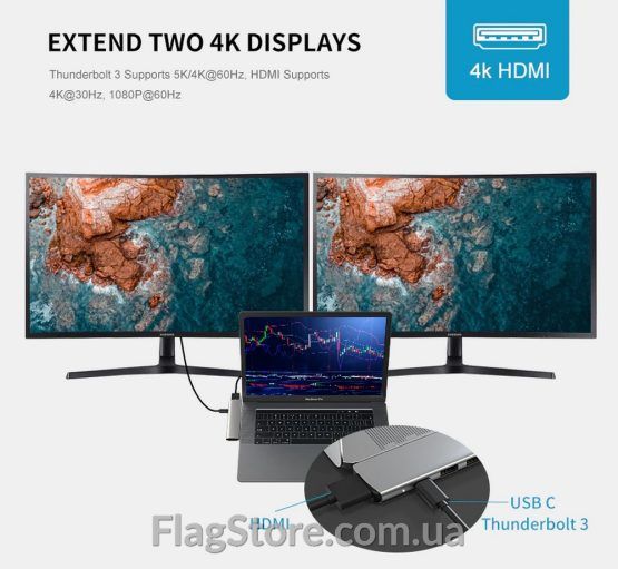 Thunderbolt 3/USB-C Хаб-концентратор для MacBook Pro/Air 7в1 — изображение 4