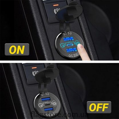 Врезная зарядка QC3 USB-A/Type-C 60Вт в место прикуривателя 12В/24В - Image 5