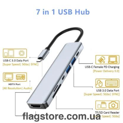 USB-C хаб 7в1 с MicroSD кардридером и HDMI 4K — изображение 2